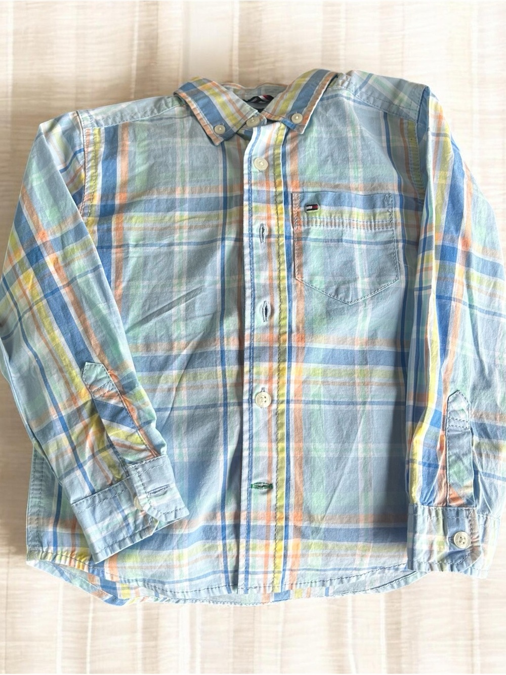 Tommy Hilfiger Light Blue Plaid Shirt w/ Pastel Stripes - Little Boys Size 4